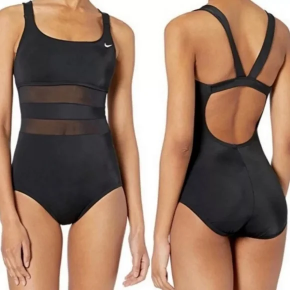 Nike Women`s Mesh Solid Edge One Piece Swimsuit - Picture 1 of 11